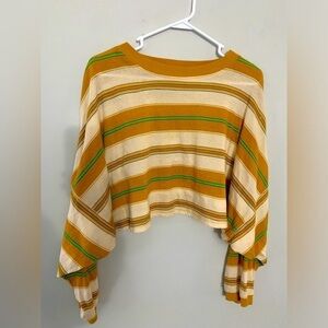 Out From Under Long Sleeve Top Crop Top Stripes Yellow Green Brown Size M